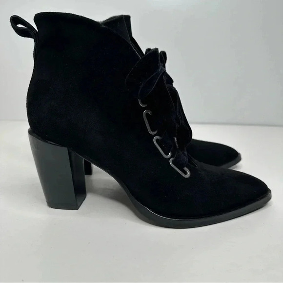 ZINDA Spain Black Suede Wide Ribbon Lace-Up Heeled Booties Side 37 - Picture 2 of 11